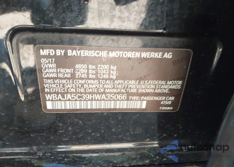 2017 BMW 530I из США, поврежденный, VIN WBAJA5C39HWA35066